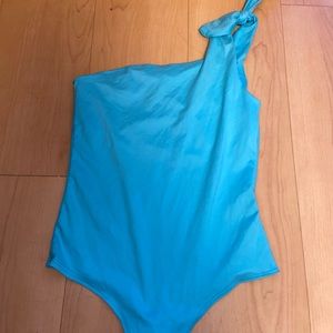 blue one shoulder bodysuit